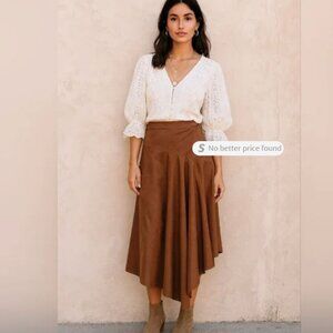 Soft Surroundings Inverness faux suede Asymmetrical Tan Skirt